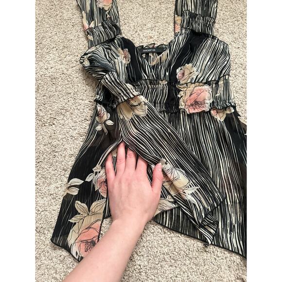 Vintage Arden B XS 90s Zebra Floral Rose Sheer Tank Top Going out Top Fairycore - Picture 8 of 9